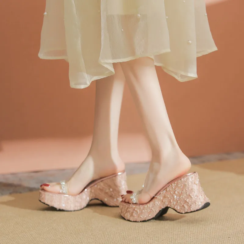 KATHRYN WILSON Rubber Sole Sequins Slide Slippers Women's-4