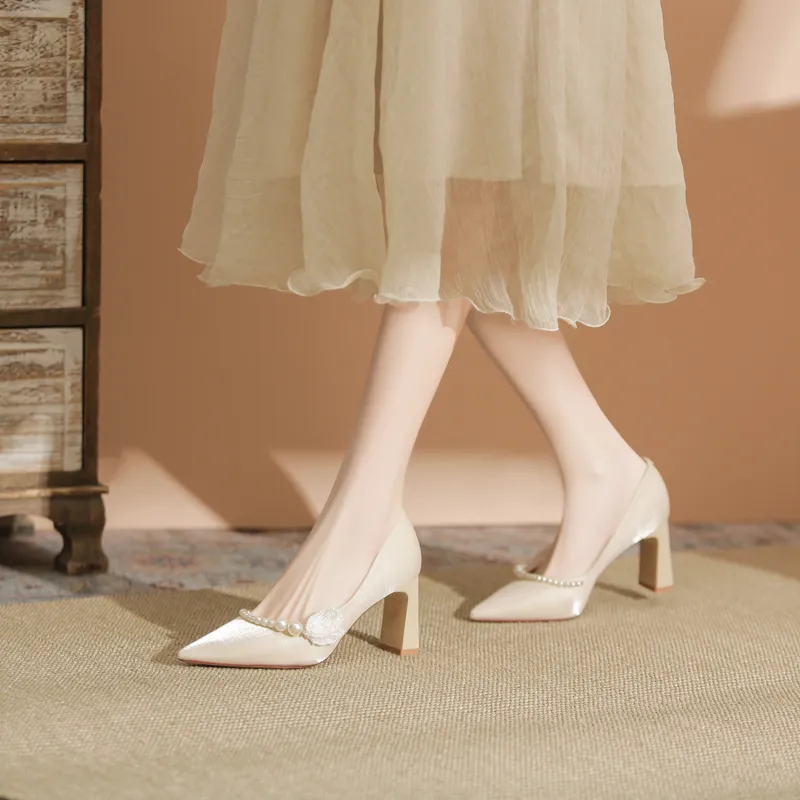 KATHRYN WILSON Chunky Heel High Heels Women's Champagne-3