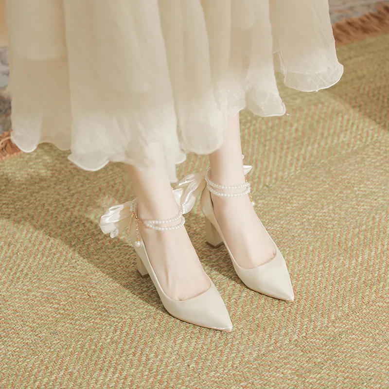KATHRYN WILSON Chunky Heel High Heels Women's Apricot-6