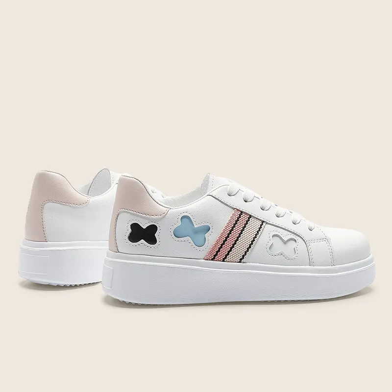 KATHRYN WILSON Anti Slip And Wear Resistant Lightweight Low Top Skateboard Shoes Women's White Pink-3