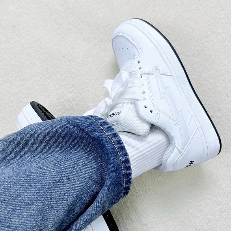 KATHRYN WILSON Height Increasing Abrasion Resistant Lightweight Slip Resistant Low Top Skateboard Shoes Unisex White-7