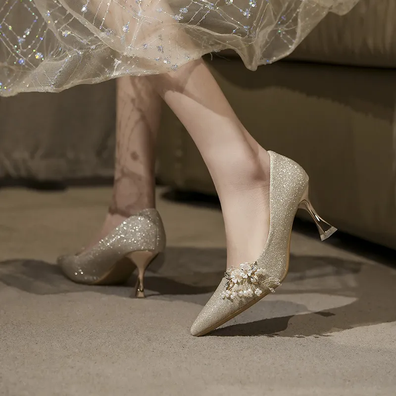 KATHRYN WILSON Slim Heel High Heels 7.5cm Women's Champagne-3