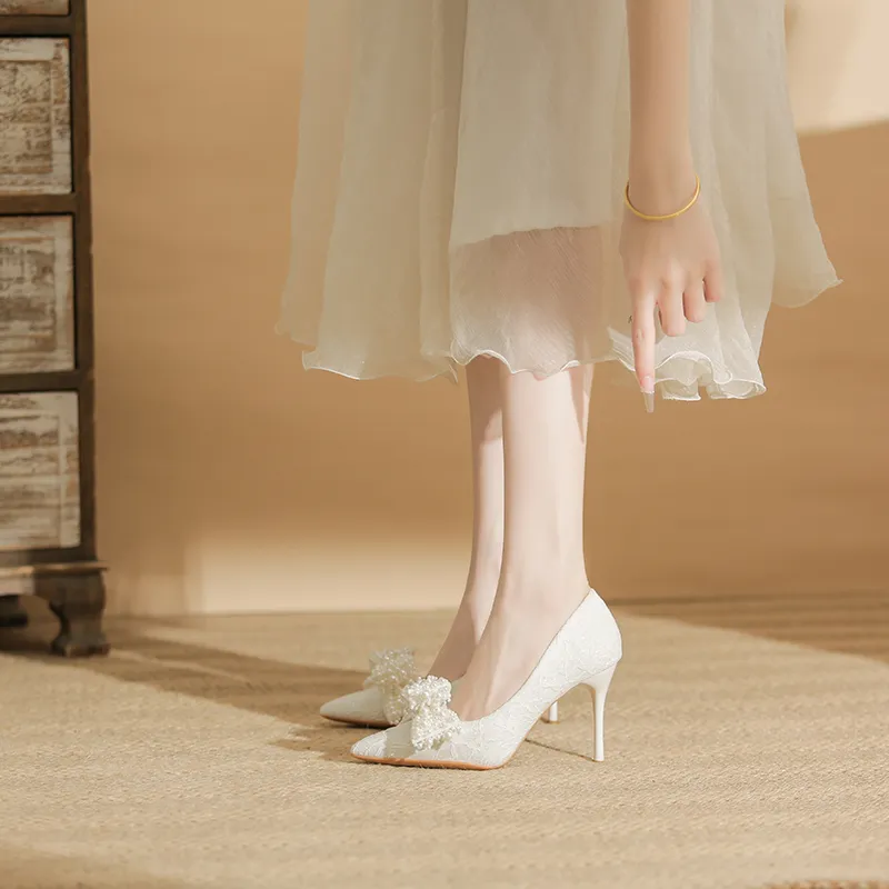 KATHRYN WILSON Graceful And Lively Slim Heel High Heels Women's White-6