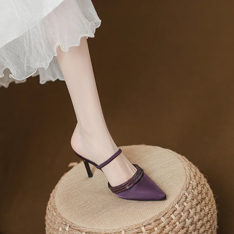 KATHRYN WILSON Rubber Sole Abrasion Resistant Wrap toe Slippers Women's Purple-3