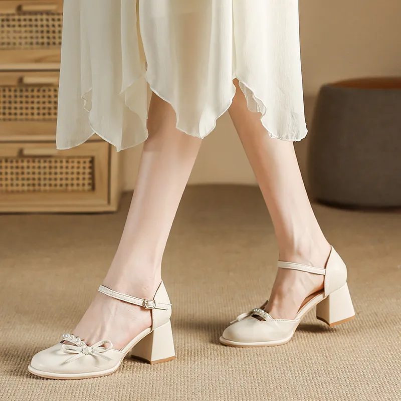 KATHRYN WILSON Chunky Heel High Heels 6cm Women's Apricot-3