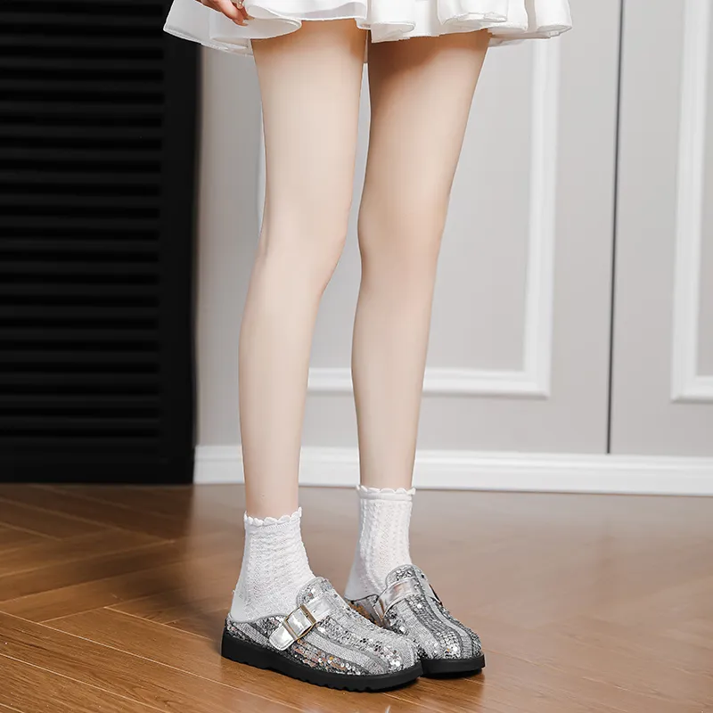 KATHRYN WILSON Rubber Sole Sequins Slip Resistant Closed Toe Slippers Women's-8