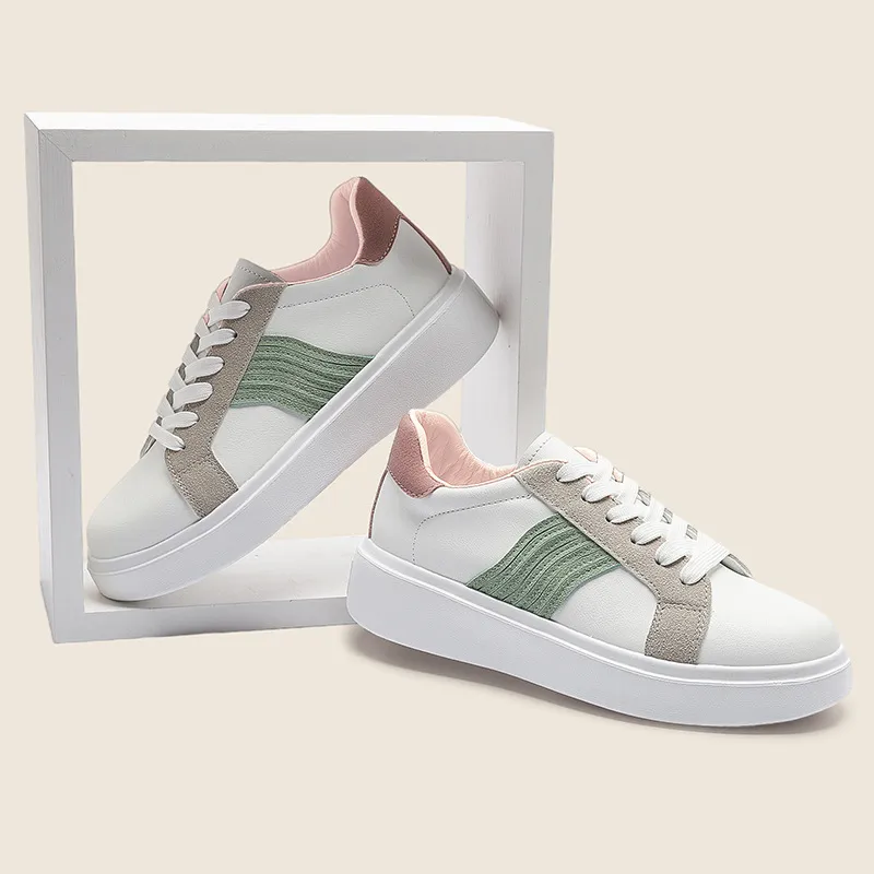 KATHRYN WILSON Anti Slip Wear Resistant Low Top Skateboard Shoes Women's White Green-3