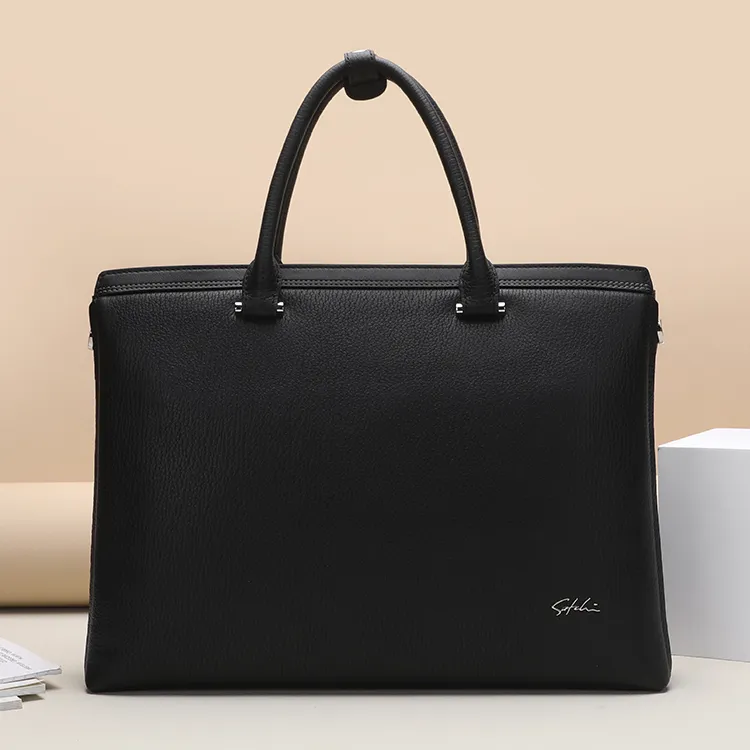 Satchi Cow Leather Briefcase Large Size Men's Black-7
