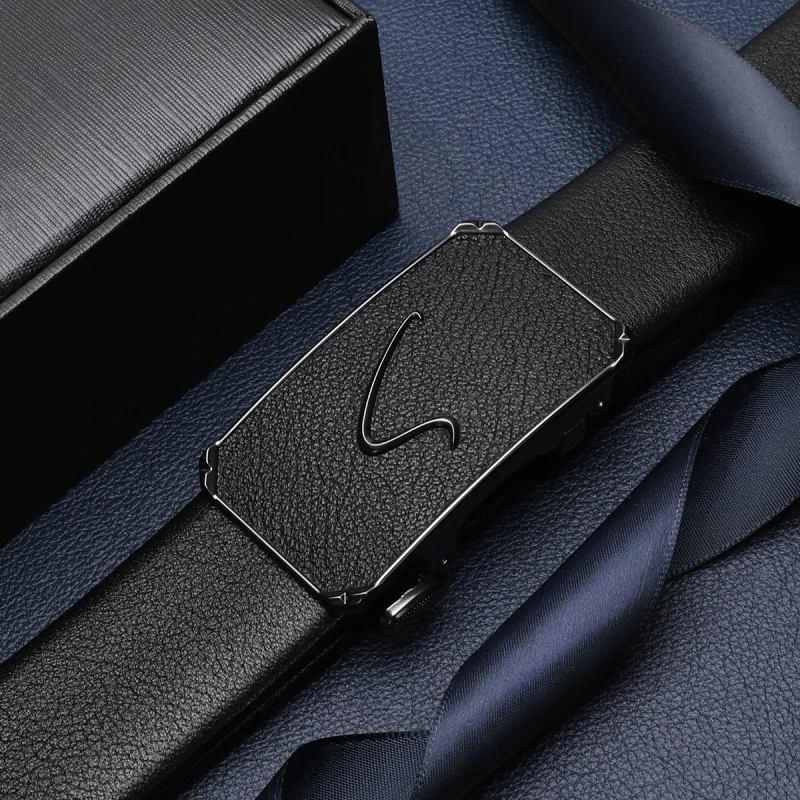 Satchi Cow Leather Belt Men's Black Width 35.5mm-4