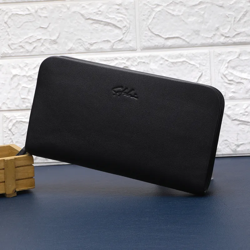 Satchi Cow Leather Clutch Medium Size Men's Black-6