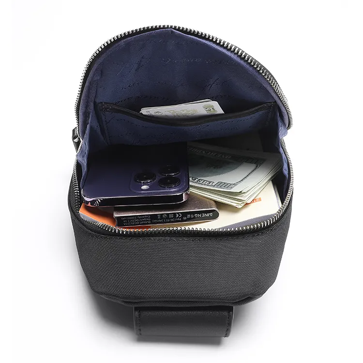 Satchi Cow Leather Fabric Sling Bag Small Size Men's Black-4