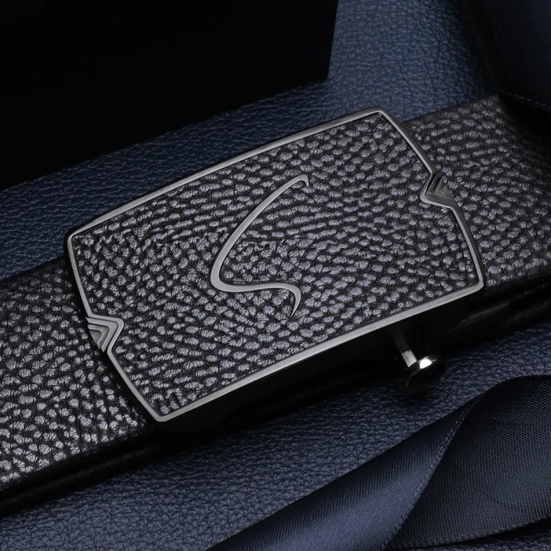 Satchi Cow Leather Belts Men's Black Width 3.7cm-4