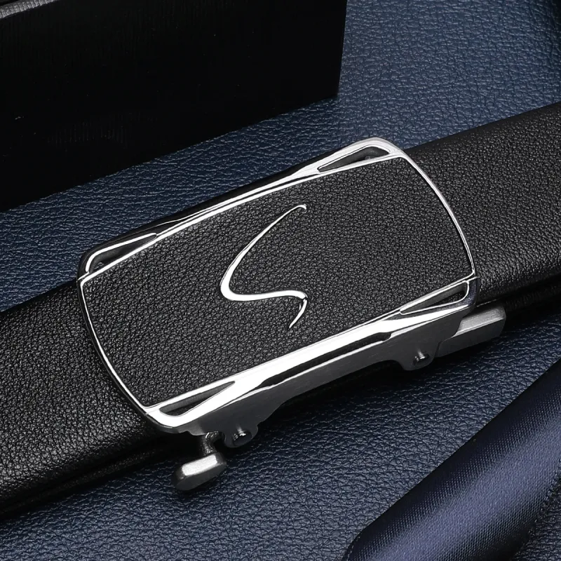 Satchi Cow Leather Leather Belts Men's Black Width 3.4cm-4