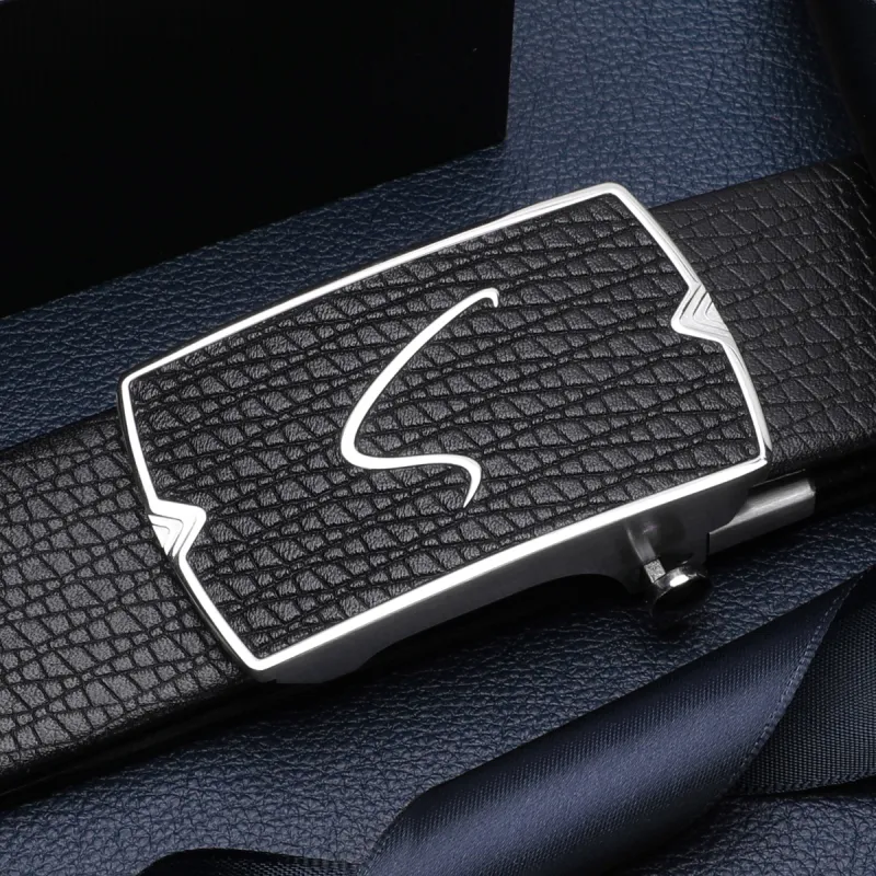 Satchi Cow Leather Belts Men's Black Width 3.7cm-4