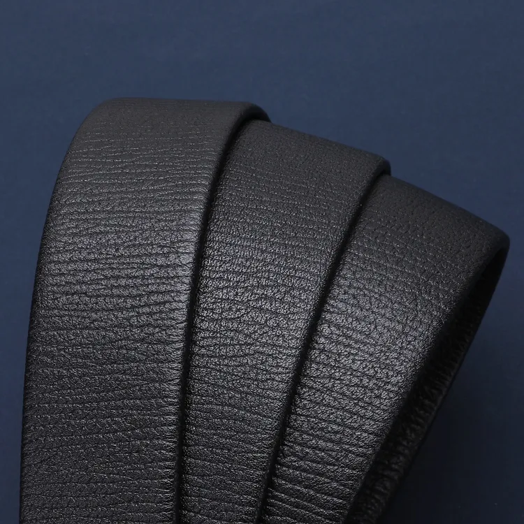 Satchi Sanduo Belt Automatic Buckle Shark Grain Leather Alloy Buckle With Leather Overlay Belt Men's Black Width 3.55cm-6