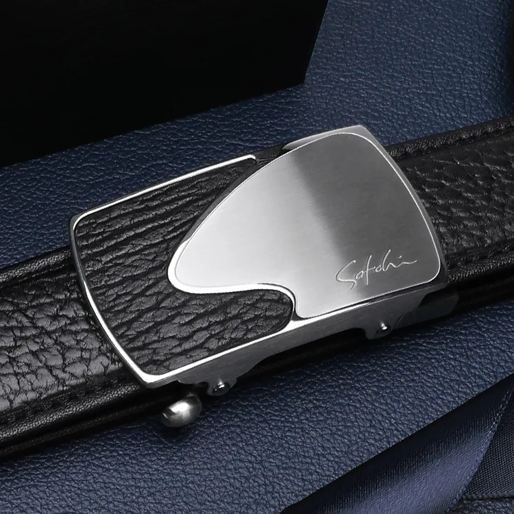 Satchi Sanduo Automatic Buckle High End Luxury Style Belt Seal Leather Leather Belts Men's Black Width 3.45cm-4