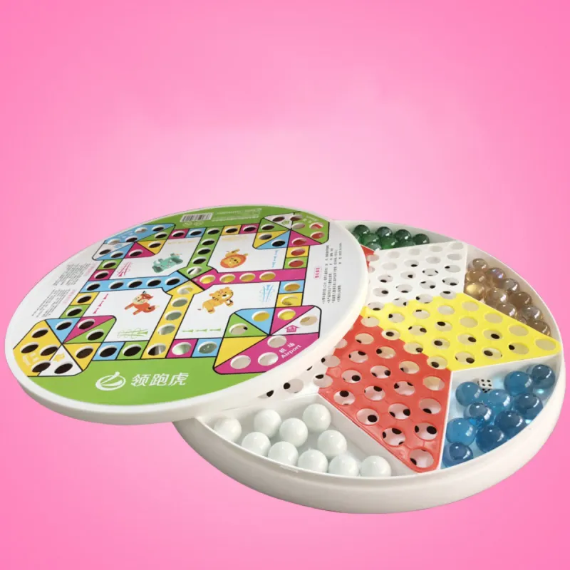 Leading The Way Chinese Checkers Glass Bead Puzzle Billiard Aeroplane Chess 2 in 1 Marble Game Board Games-1