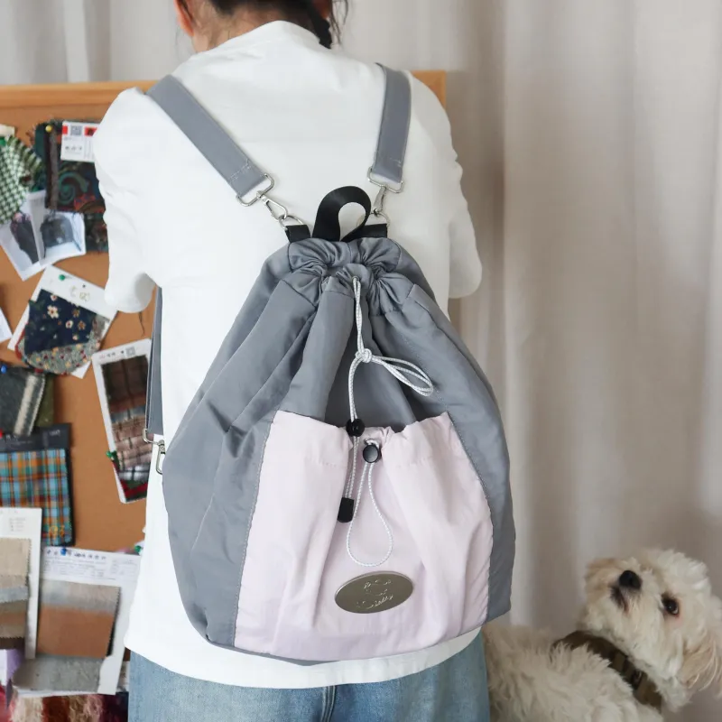 GOOD FOR NOTHING Polyamide Backpack Medium Size Unisex Gray Pink-1