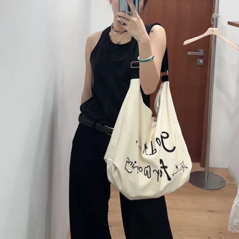 GOOD FOR NOTHING Canvas Bag, Shoulder Bag Regular Unisex Ecru-1