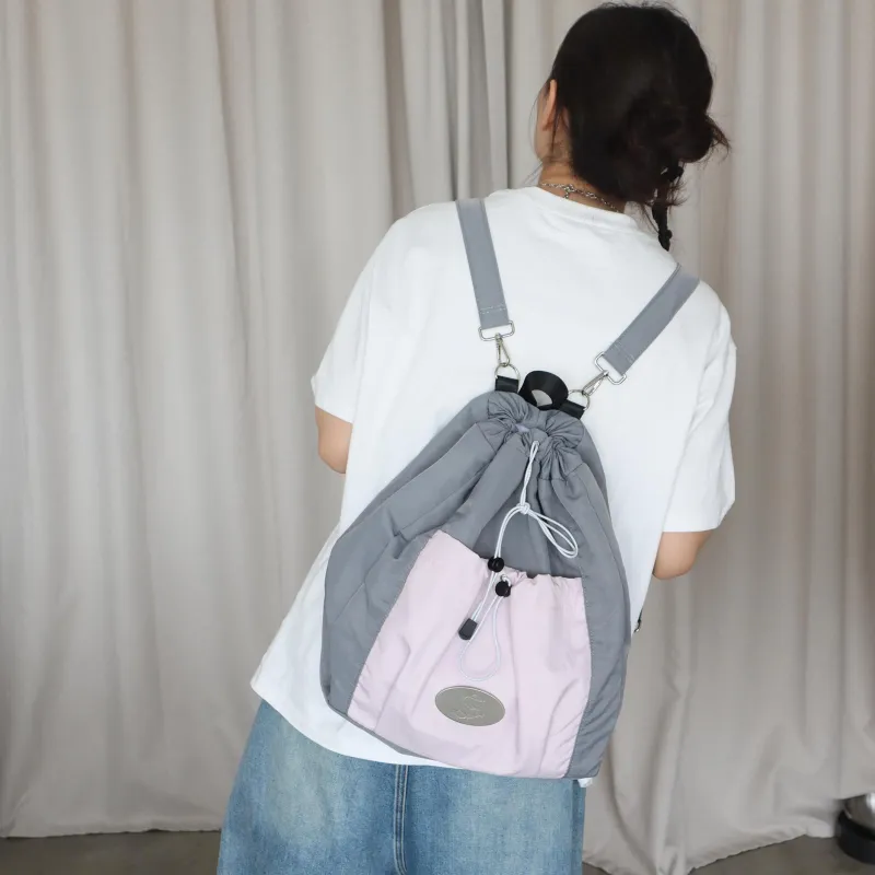 GOOD FOR NOTHING Polyamide Backpack Medium Size Unisex Gray Pink-2