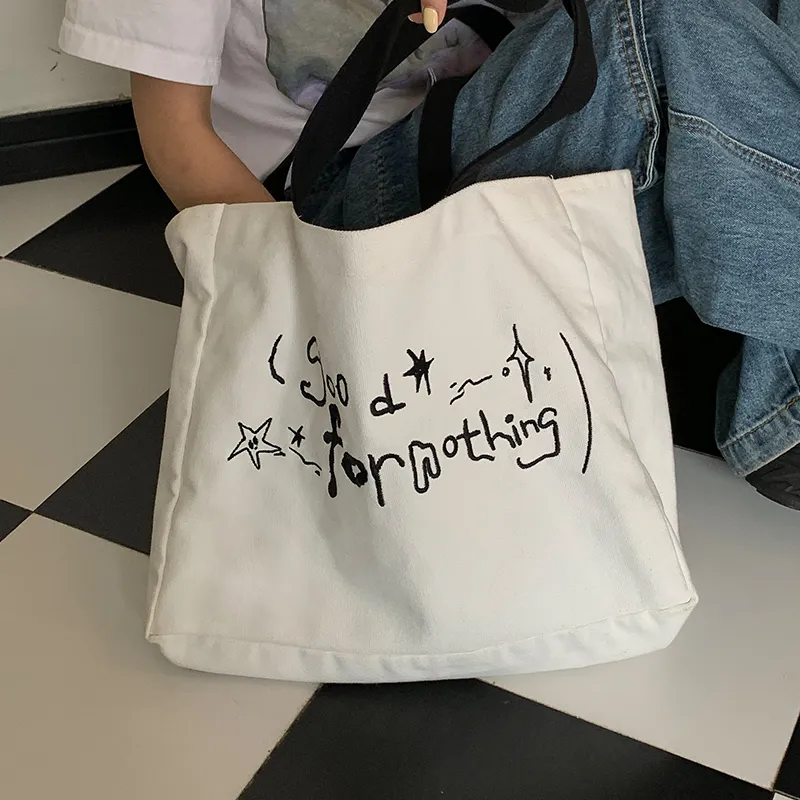GOOD FOR NOTHING Canvas Bag, Handbag, Shoulder Bag Large Size Women's Ecru-4