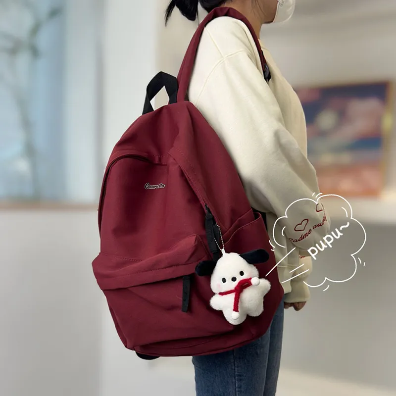 Caramella Nylon Backpack Unisex Black/White/Burgundy-14