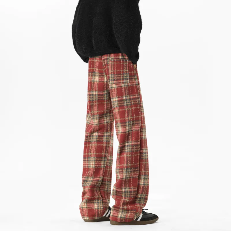 Caramella Casual Pants Unisex Red Plaid-8