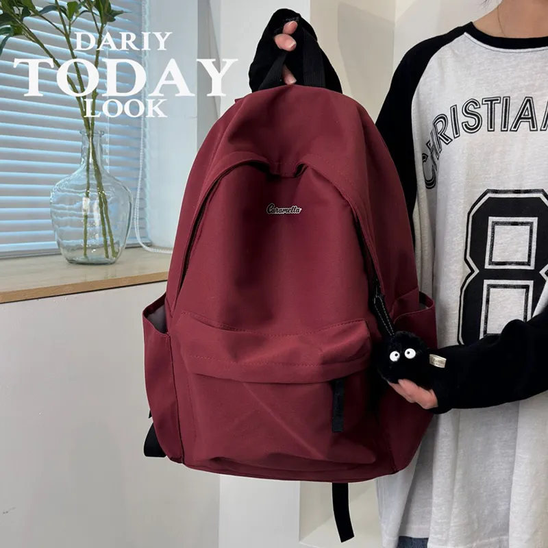 Caramella Nylon Backpack Unisex Black/White/Burgundy-11
