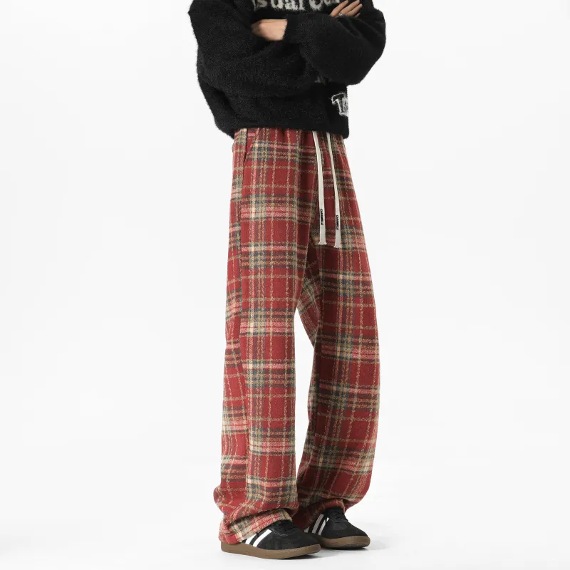 Caramella Casual Pants Unisex Red Plaid-7