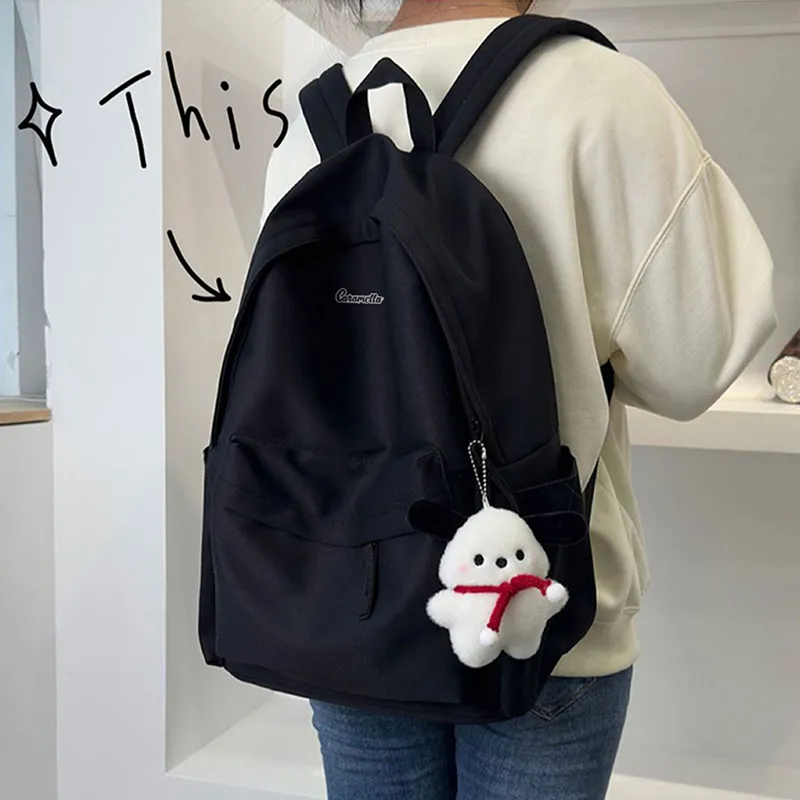 Caramella Nylon Backpack Unisex Black/White/Burgundy-2