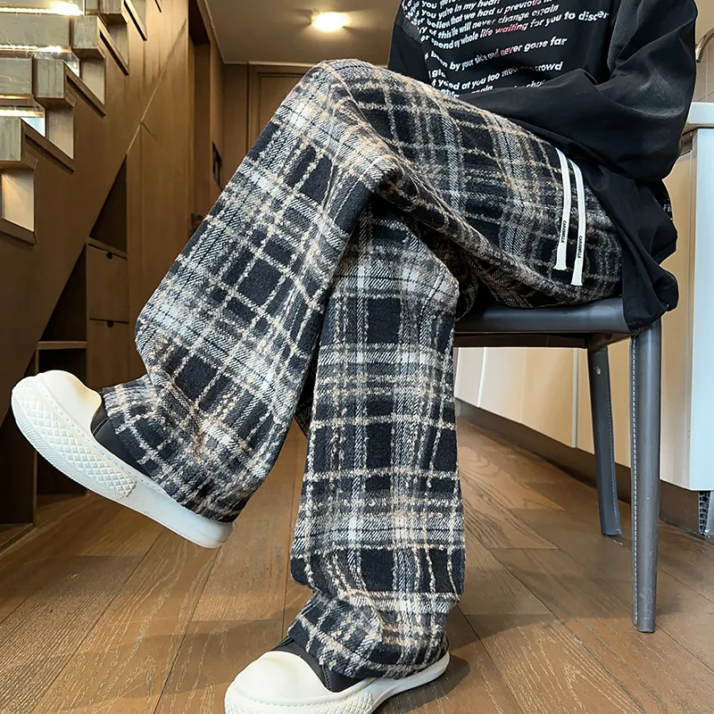 Caramella Casual Pants Unisex Red Plaid-4