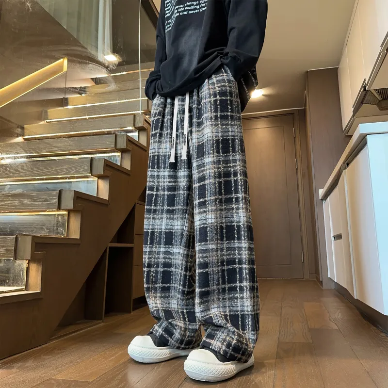 Caramella Casual Pants Unisex Red Plaid-3
