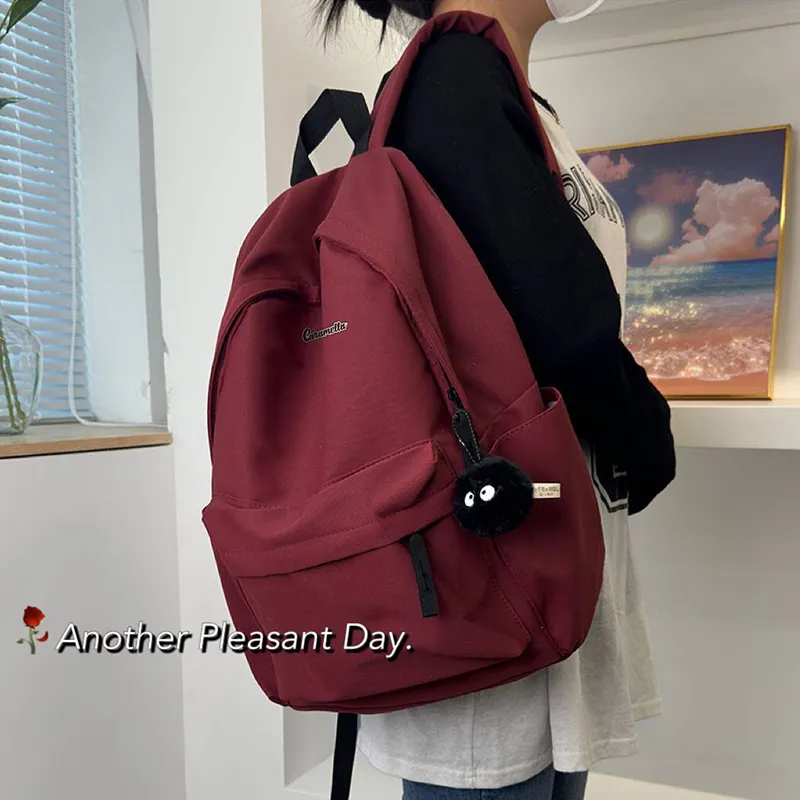 Caramella Nylon Backpack Unisex Black/White/Burgundy-13