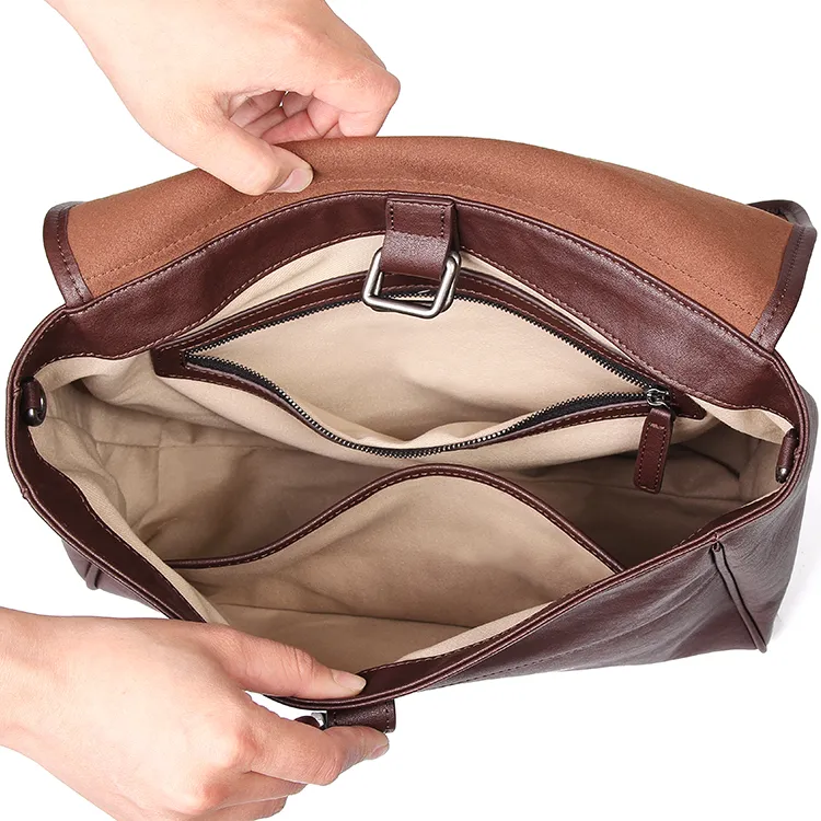 YOCAMU Vegetable Tanned Cow Leather Shoulder Bag Women's Coffee/Black-5