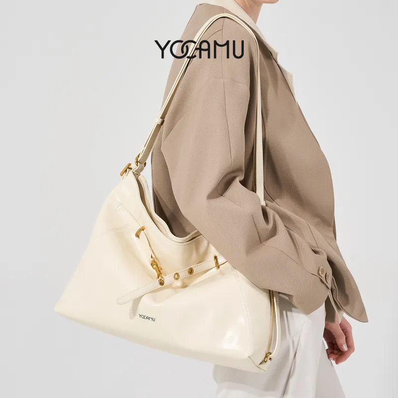 YOCAMU Waxed Cow Leather Tote Bag Shoulder Bag Large Size Women's Multicolor-10