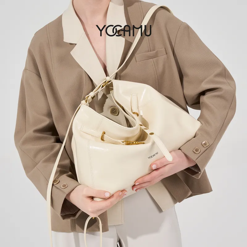 YOCAMU Waxed Cow Leather Tote Bag Shoulder Bag Large Size Women's Multicolor-12