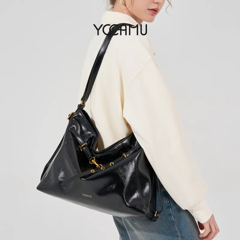 YOCAMU Waxed Cow Leather Tote Bag Shoulder Bag Large Size Women's Multicolor-3