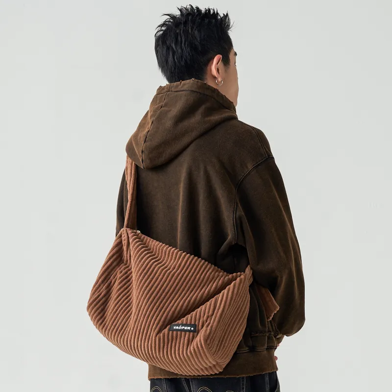 VAOPER Corduroy Toast Bag Shoulder Bag Crossbody Bag Medium Size Unisex Twilight Black Coffee Red-3