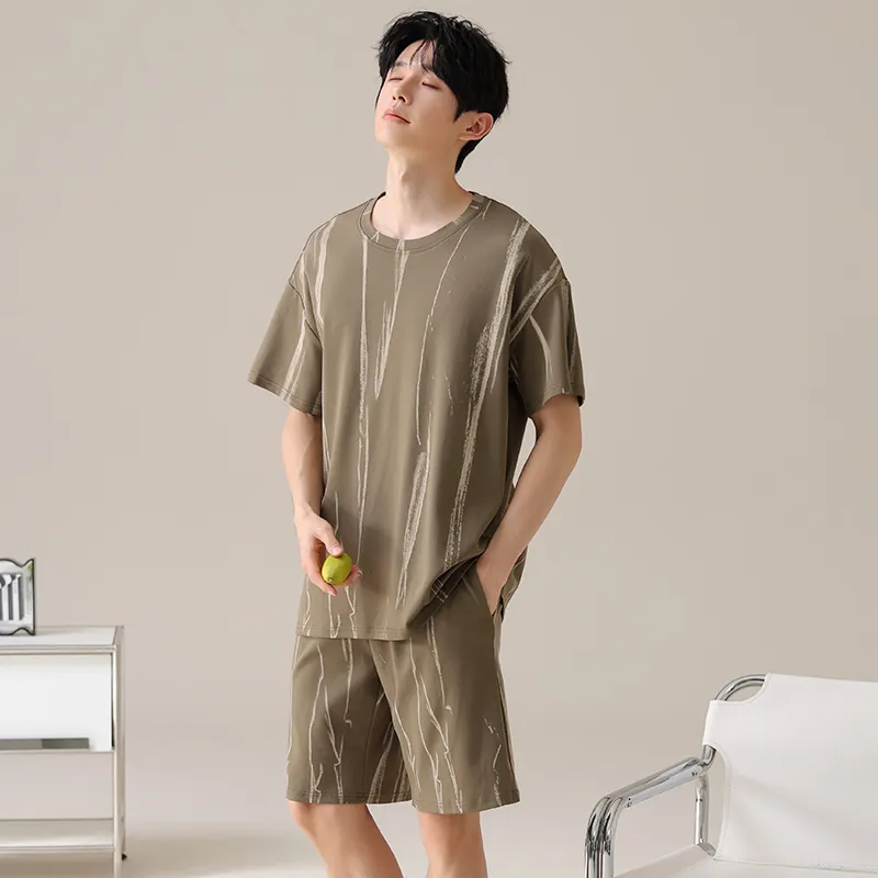 CHUDUAN Pajama Set Men's Coffee Brown-5