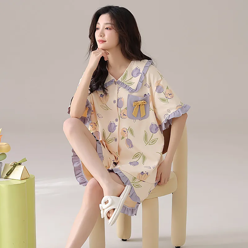 CHUDUAN Pajama Set Women's Apricot-4