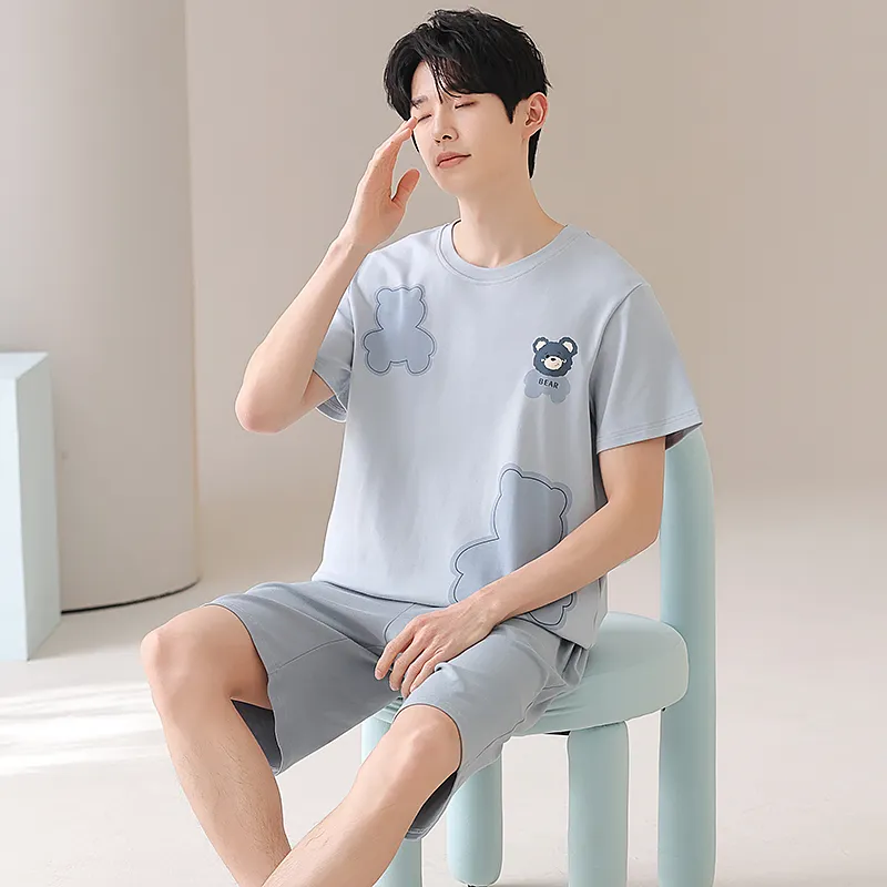 CHUDUAN Pajama Set Men's Light Blue-5