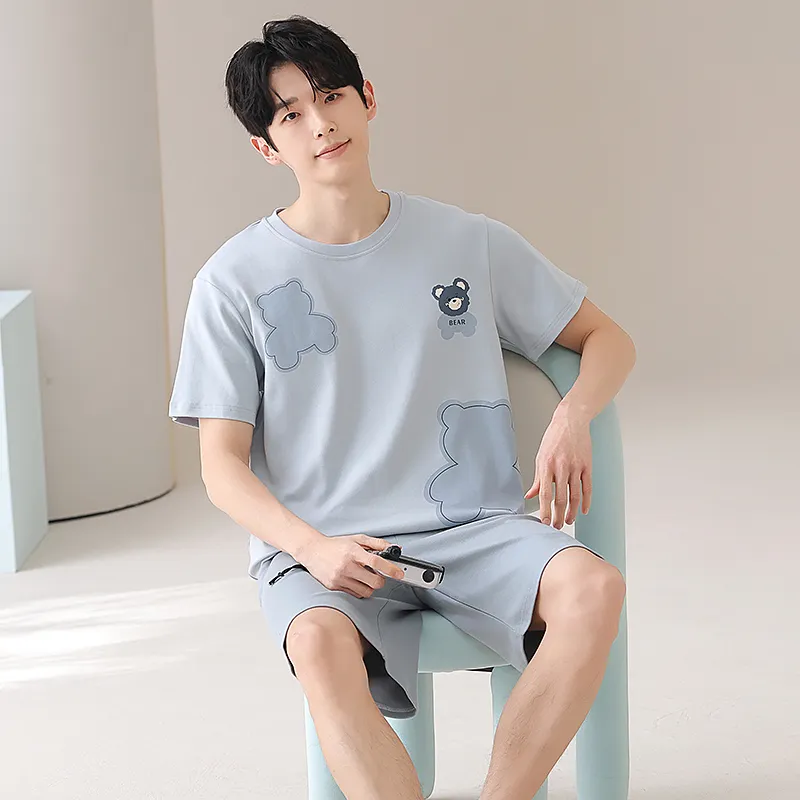 CHUDUAN Pajama Set Men's Light Blue-1