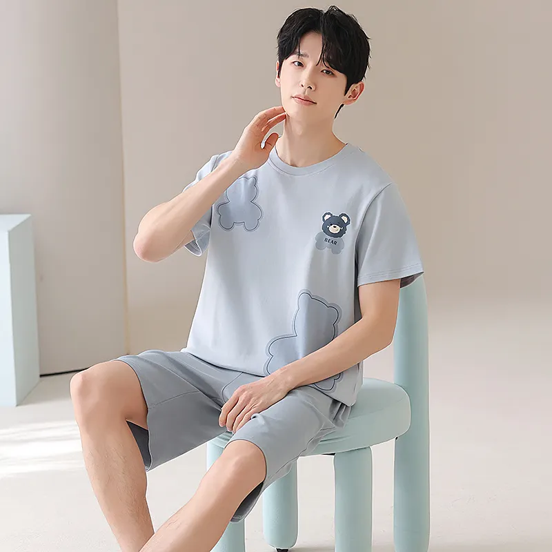 CHUDUAN Pajama Set Men's Light Blue-4