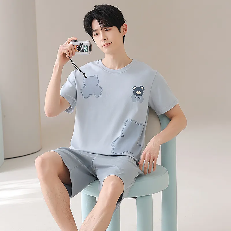 CHUDUAN Pajama Set Men's Light Blue-2