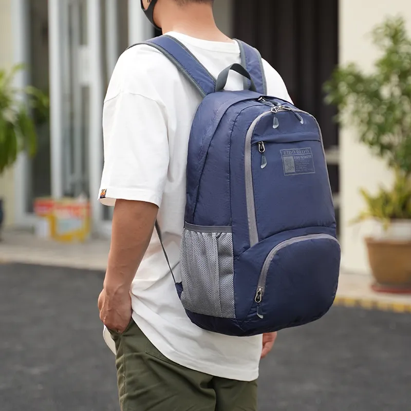 FIDO DIDO Fabric Folding Travel Bag Backpack Unisex Blue-6