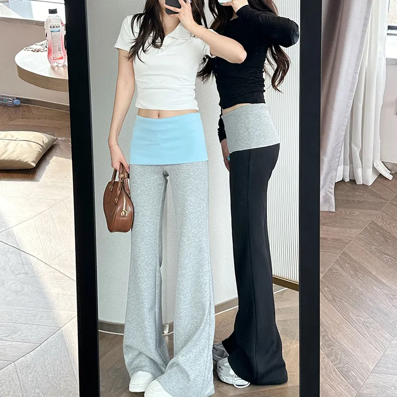 KALULI Spring Fall Summer Color Block Casual Pants Regular Tall Extended Length Women's Black, Gray, Blue Color Block-4