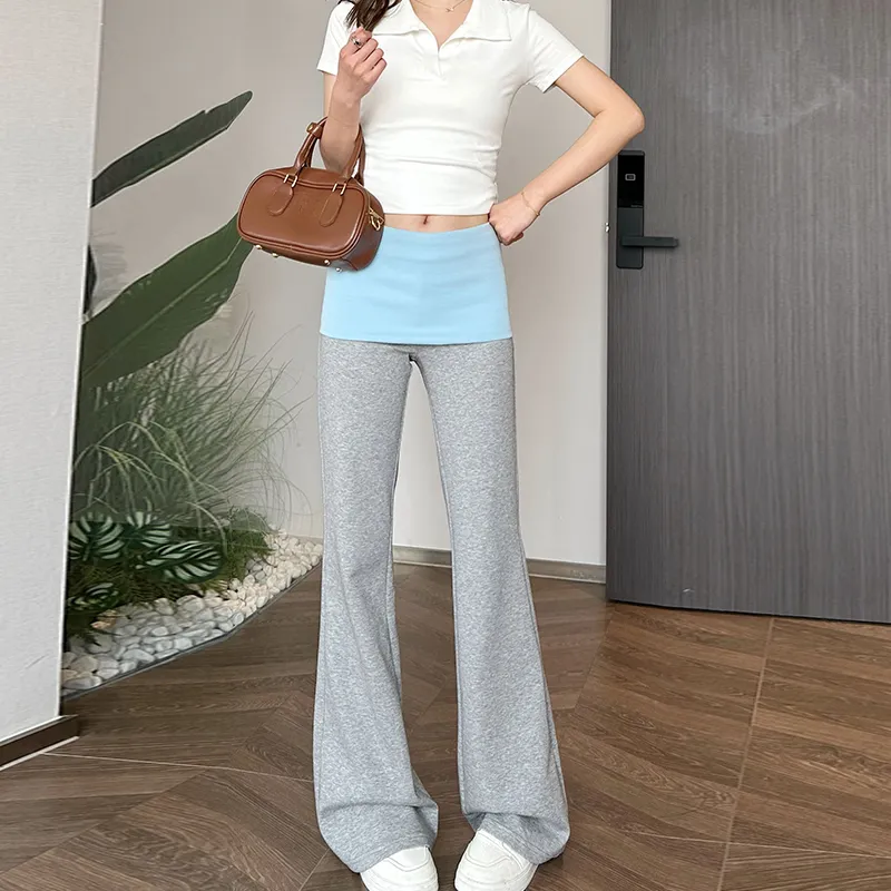 KALULI Spring Fall Summer Color Block Casual Pants Regular Tall Extended Length Women's Black, Gray, Blue Color Block-5