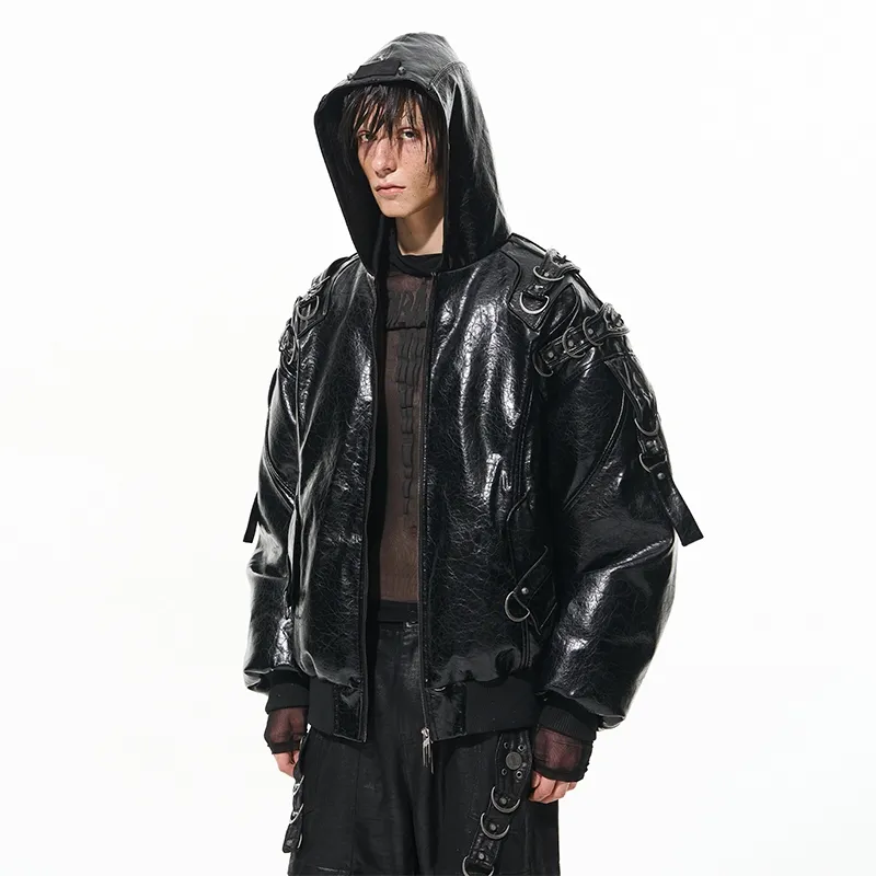 BLINDNOPLAN Textured Leather Puffer Jacket Unisex-3
