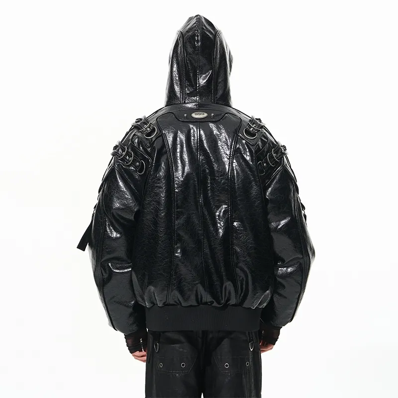 BLINDNOPLAN Textured Leather Puffer Jacket Unisex-4