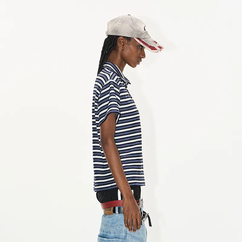 BLINDNOPLAN Polo Shirt Unisex Blue Stripes-4
